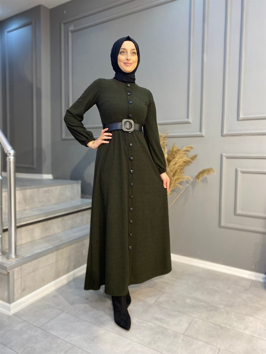 NEVON 21Y-3064 Düğme Detaylı Örme Triko Elbise
