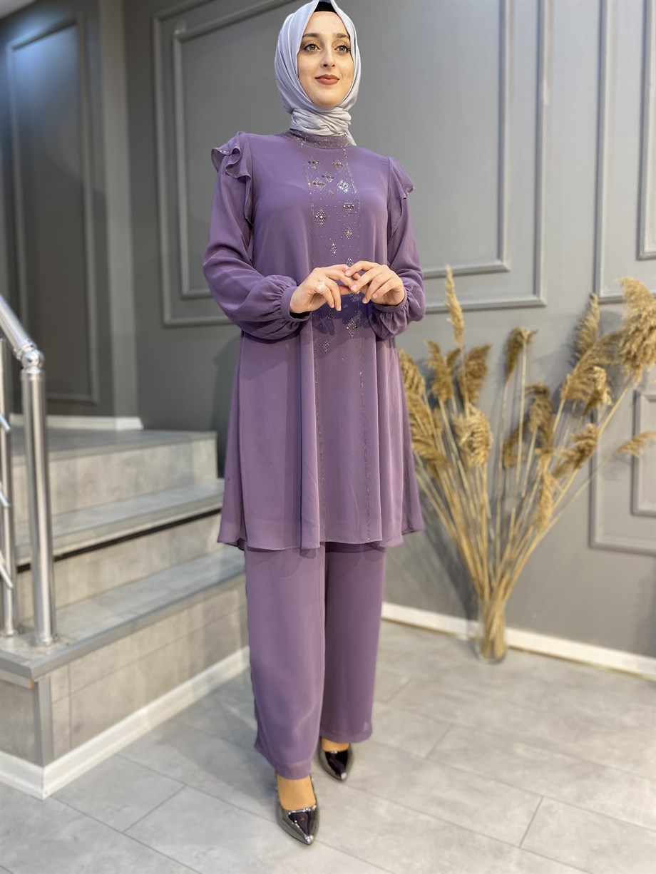 NEVON 21Y5012 Taş İşleme Detaylı Pantalonlu Takım