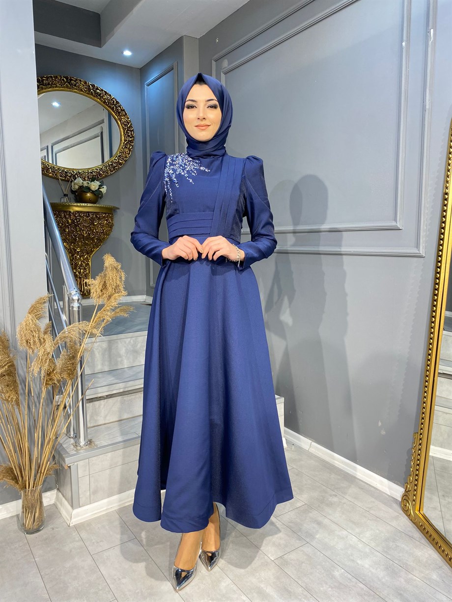 NEVON 2855 OMZU TAŞ İŞLEMELİ JAKARLI SATEN ABİYE 