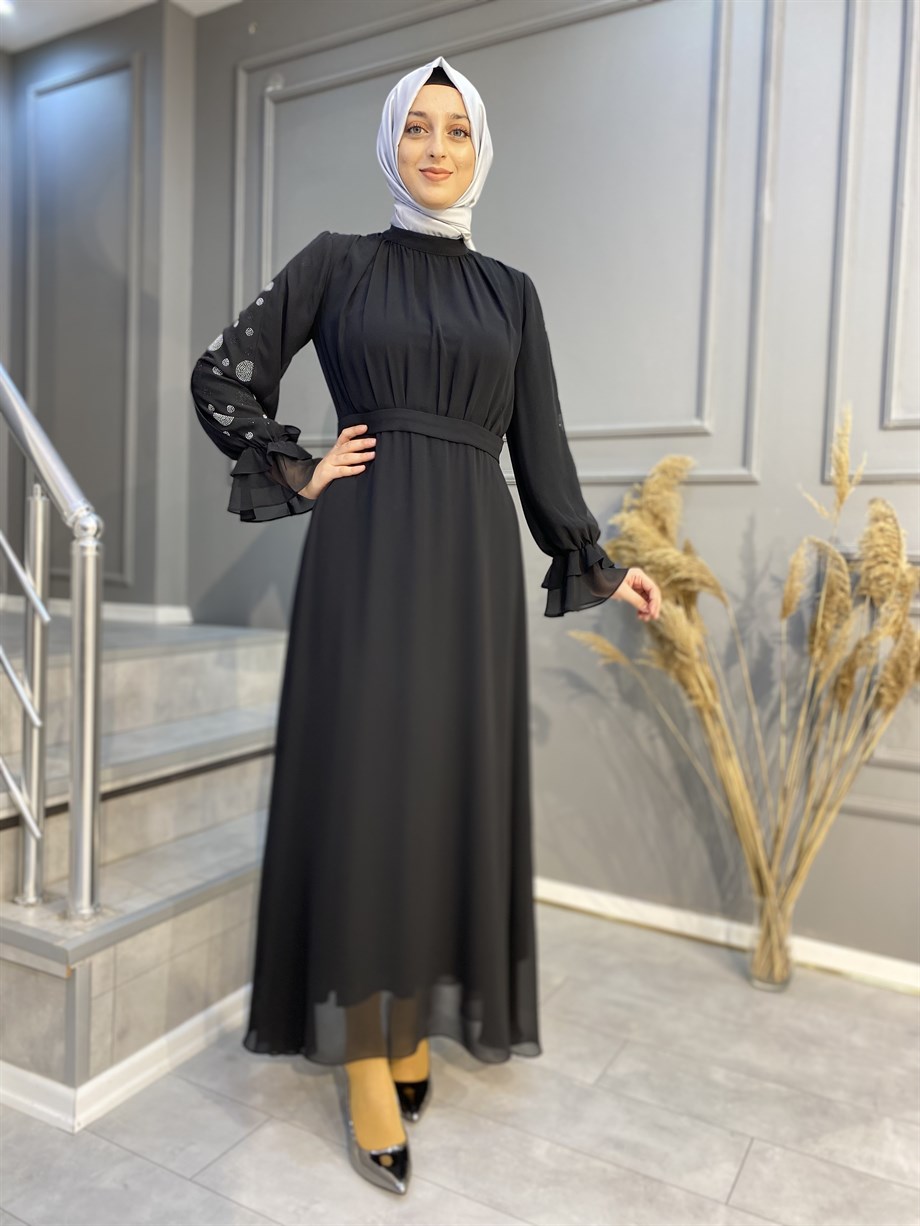 NEVON 3023 Pilise ve Taş Detaylı Yazlık Harika Abiye Elbise