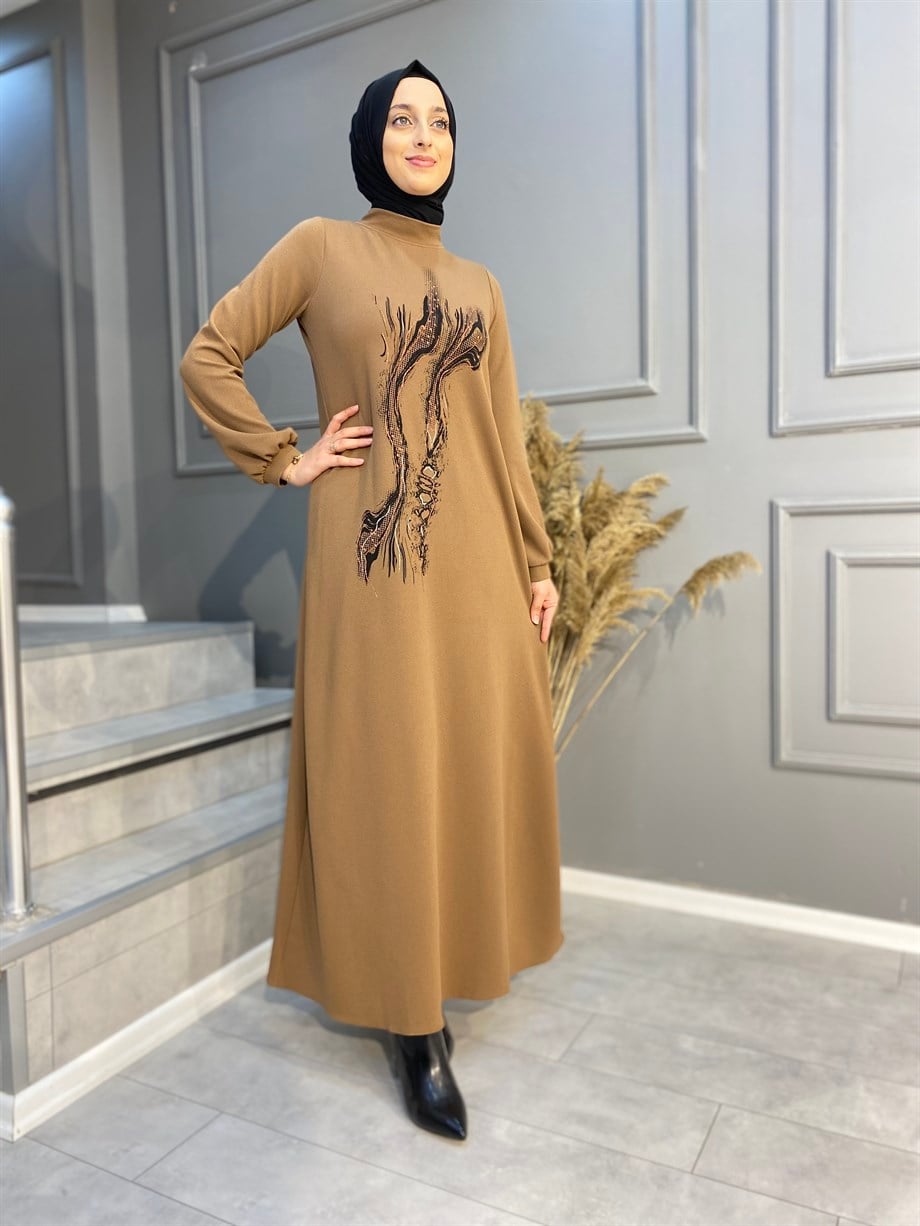 NEVON 3079  Desen Detaylı Örme Triko Elbise