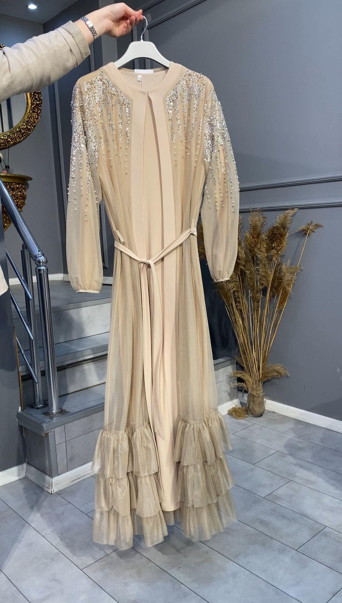 NEVON 3191 TAŞ İŞLEMELİ TÜL ABAYA TAKIM 
