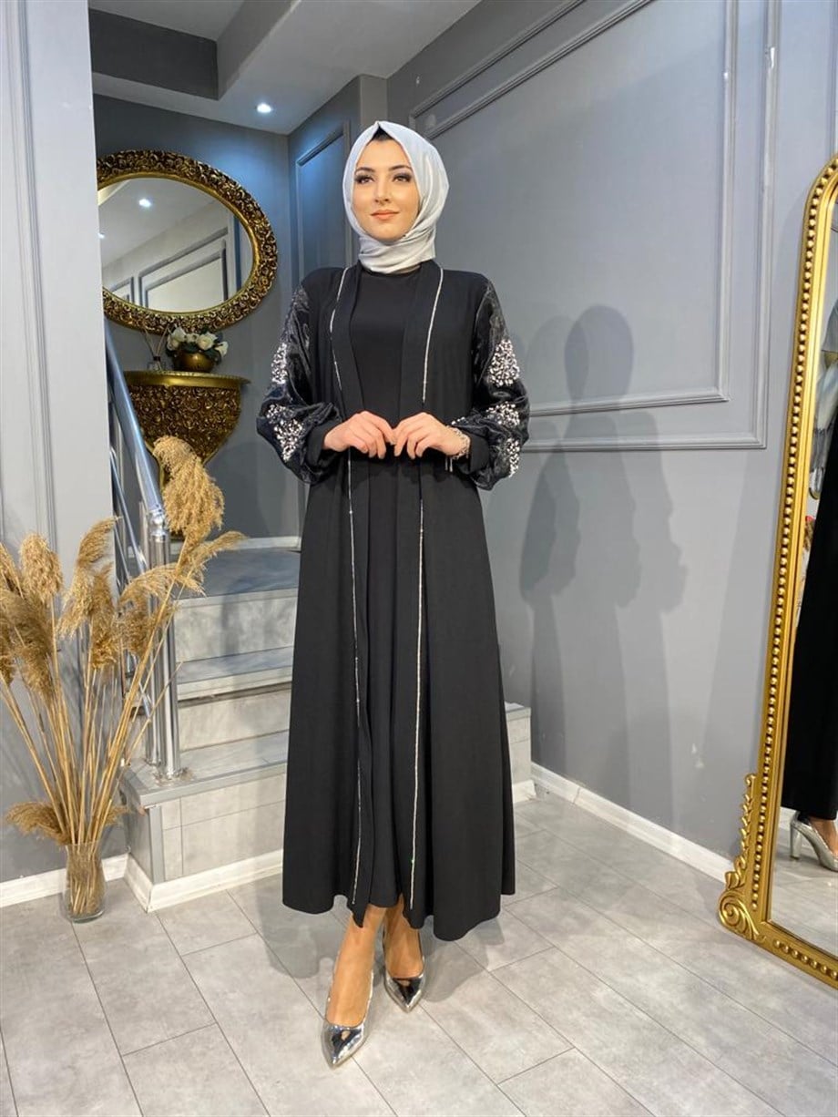 NEVON 4275 KOLLARI TAŞ VE İNCİ İŞLEMELİ TEK ABAYA