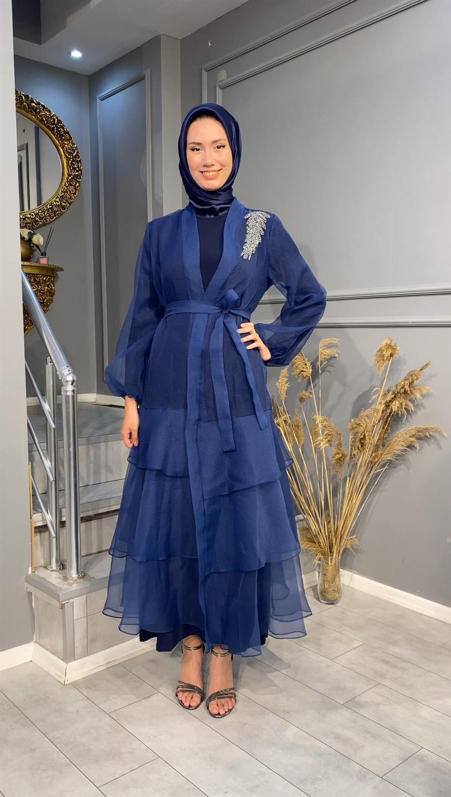 NEVON 4400 BROŞ DETAYLI ORGANZE KUMAŞ ABAYA TAKIM MODELİMİZ