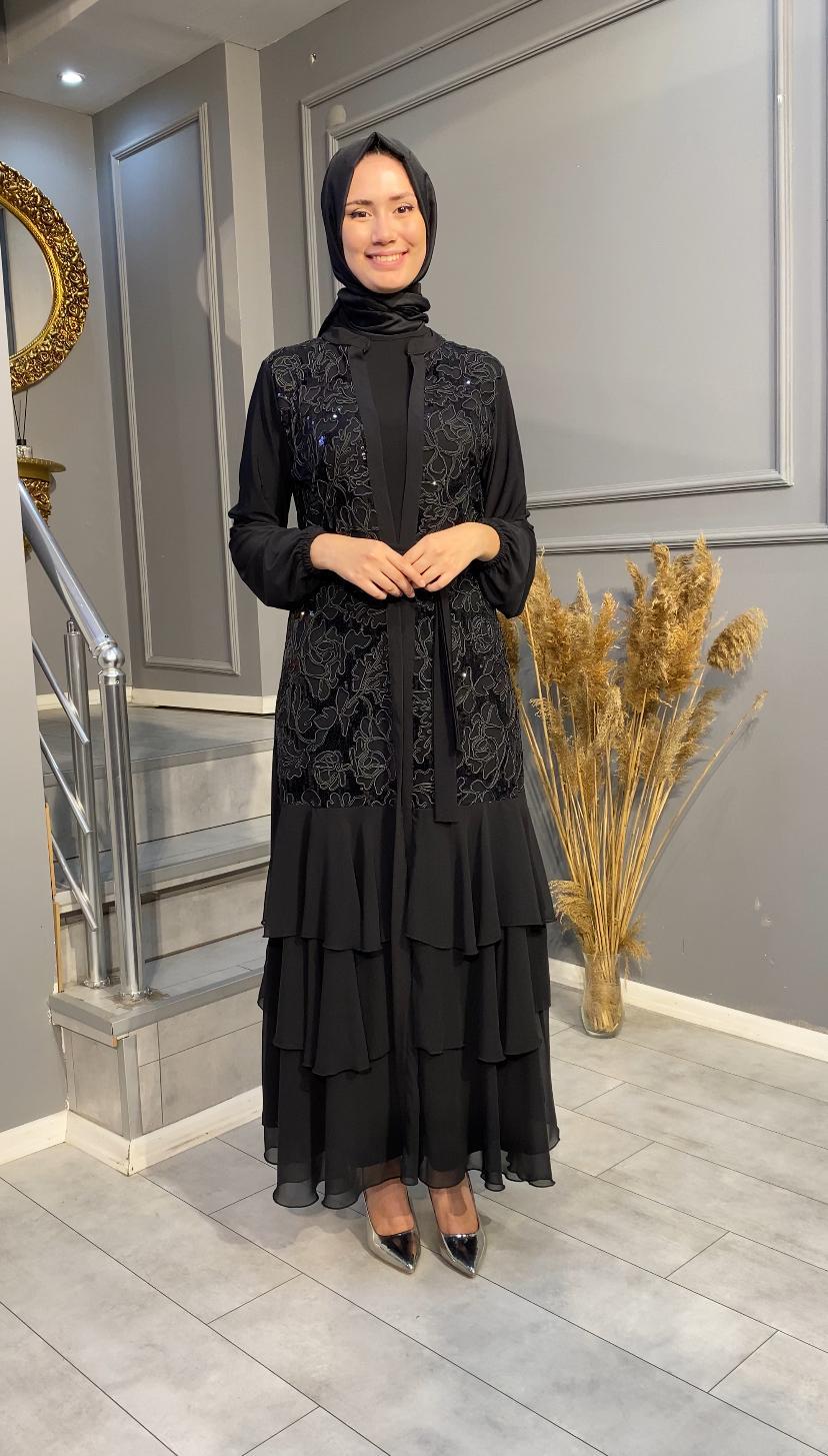 NEVON 452 GÜPÜR İŞLEMELİ ABAYA TAKIM 