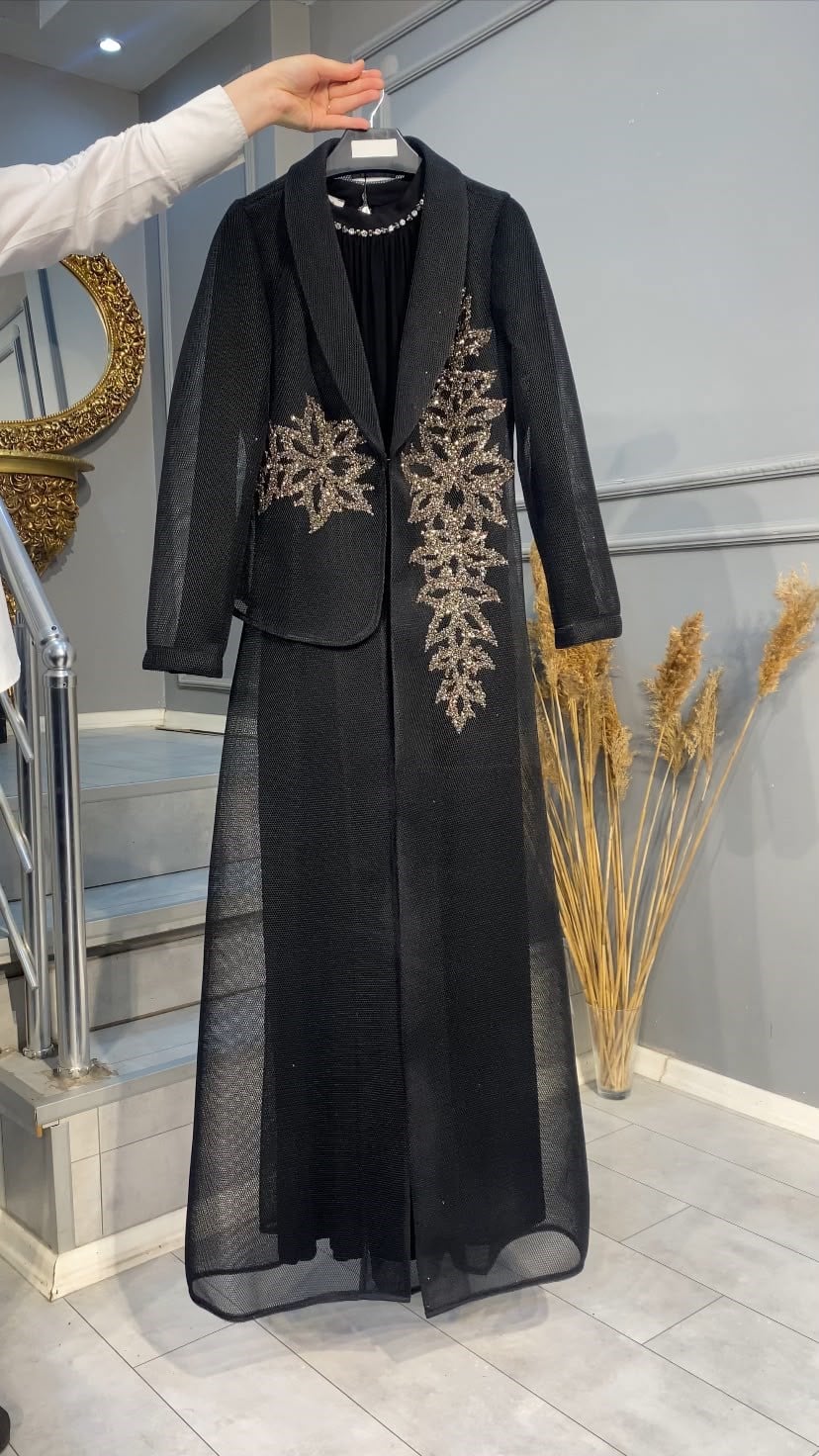 NEVON 45859 İTHAL PREMİUM FİLE VE TAŞ İŞLEMELİ LÜKS ABAYA TAKIM
