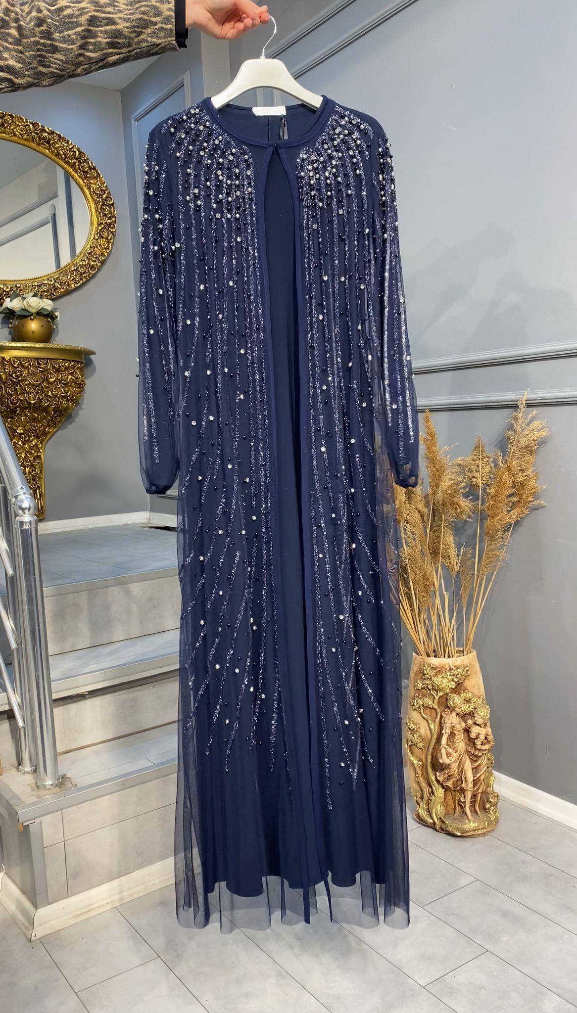 NEVON 488 TAŞ İŞLEMELİ İKİLİ ABAYA TAKIM