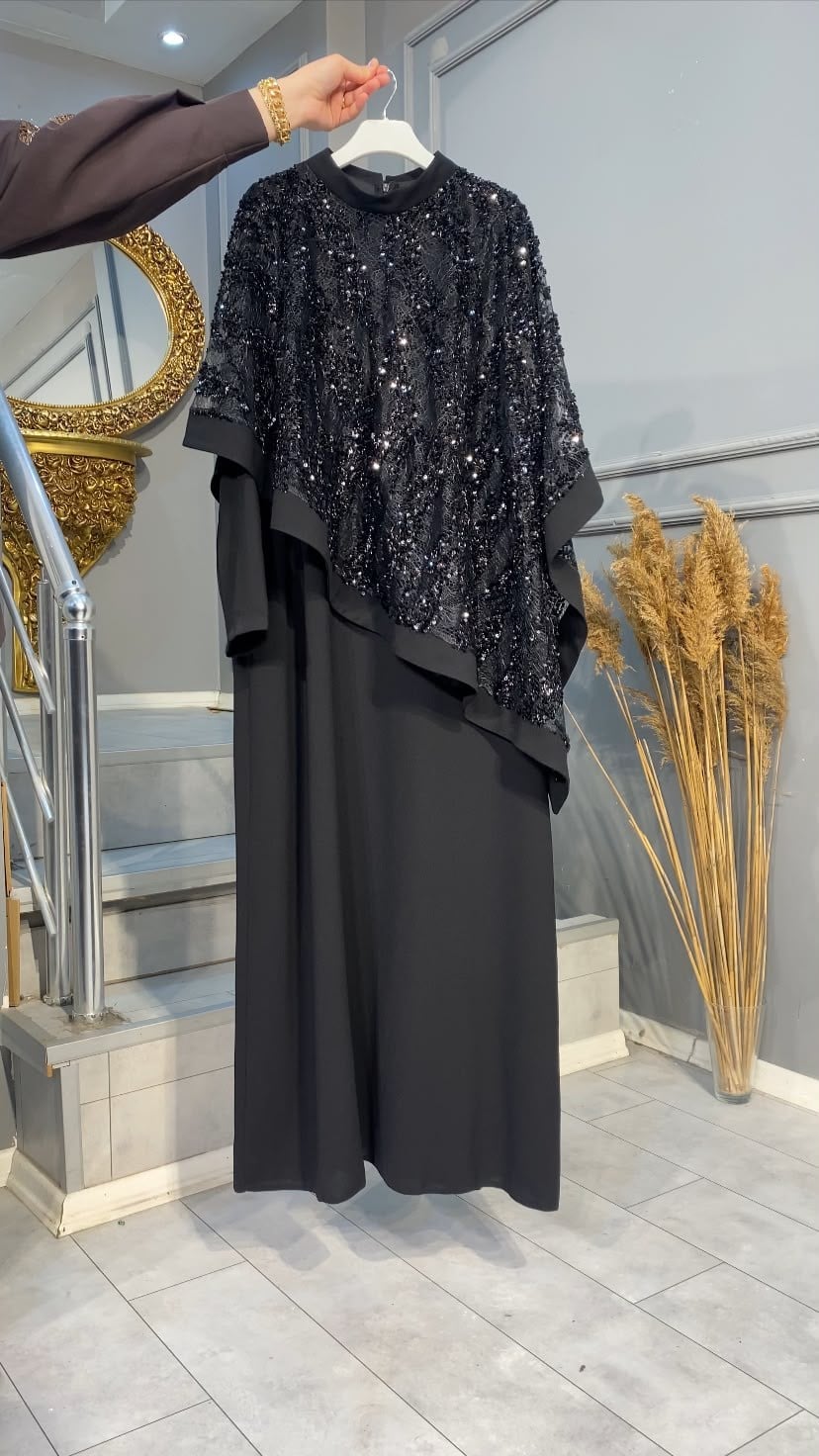 NEVON 5028 TAMAMEN TASARIM ZARİF PUL İŞLEME DETAYLI 2'Lİ ELBİSE 