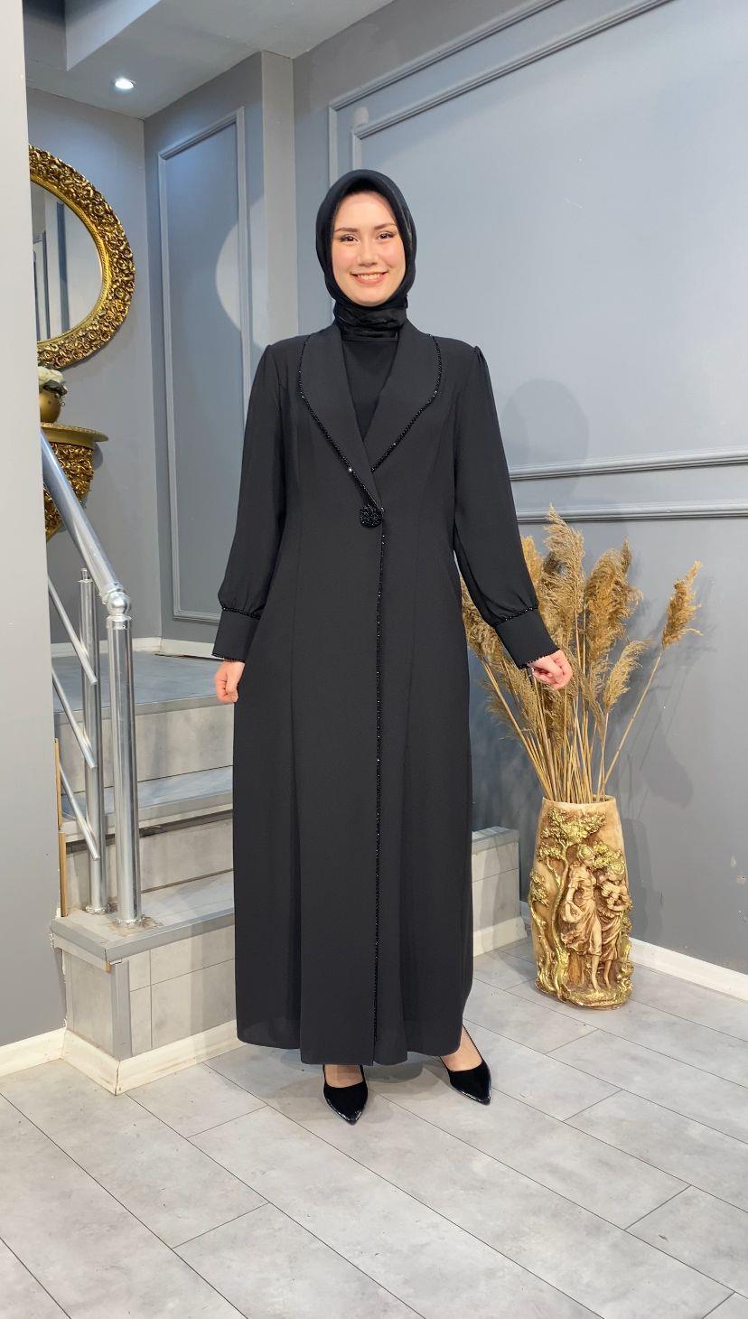 NEVON 5118 TAŞ İŞLEMELİ KREP ABAYA TAKIM