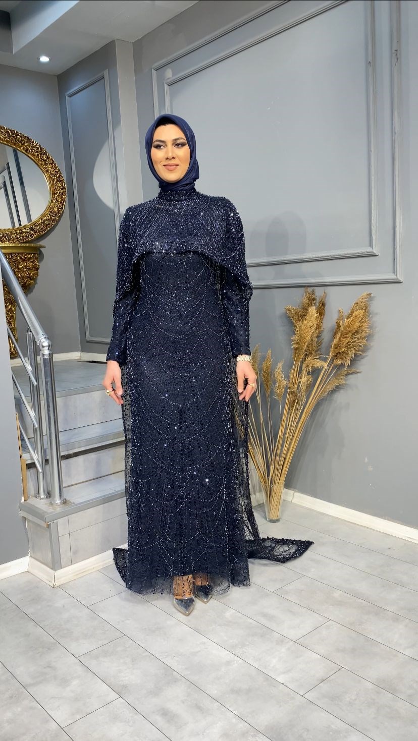 NEVON 612 KOMPLE TAŞ İŞLEMELİ PELERİN DETAYLI LÜKS ABİYE