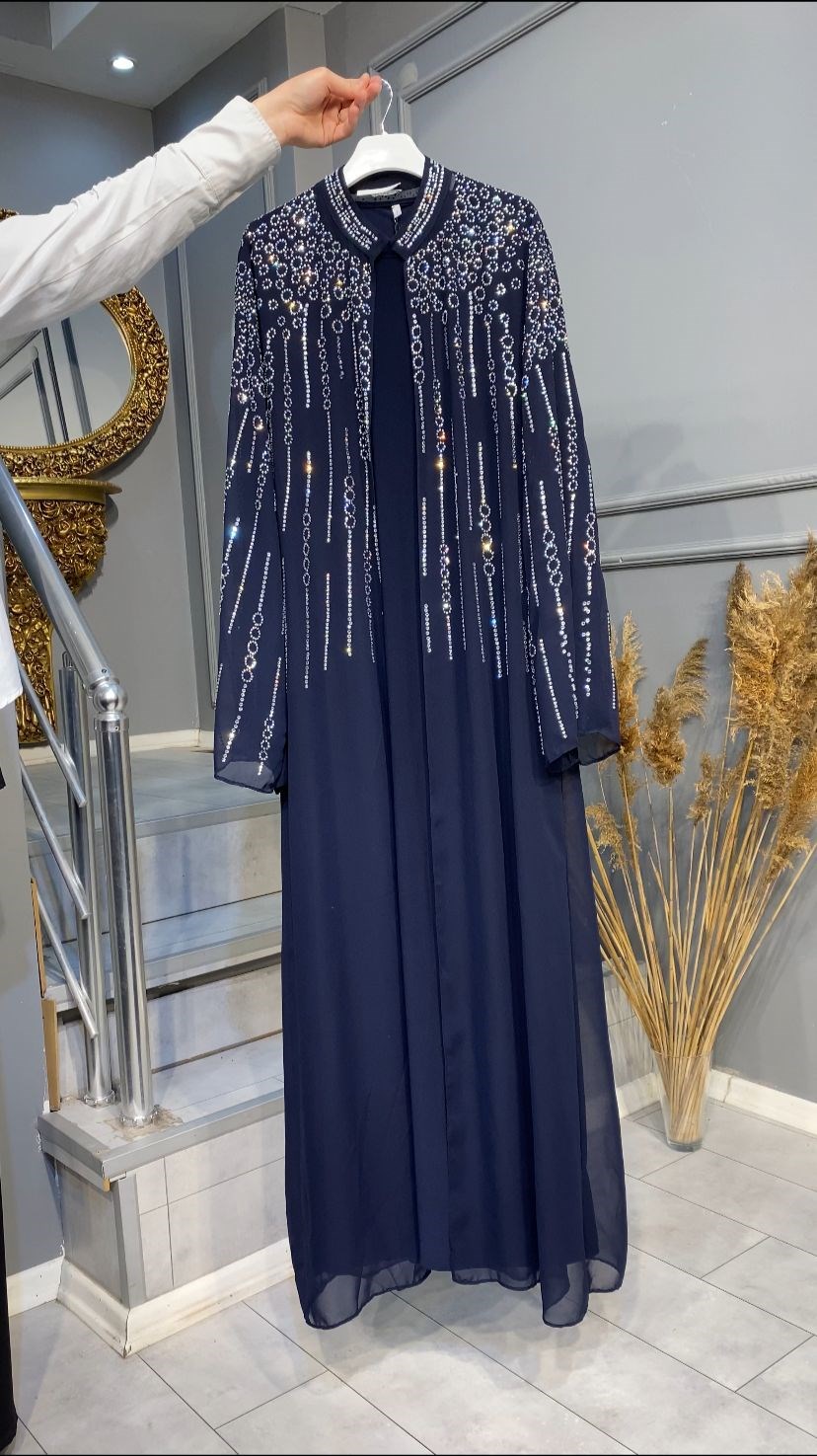 NEVON 7505 ÜZERİ TAŞ İŞLEME DETAYLI ŞİFON ABAYA TAKIM