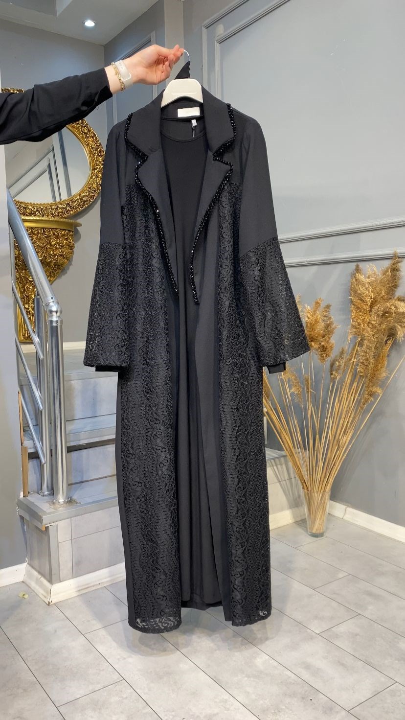 NEVON 7514 GÜPÜR DETAYLI LÜKS 2'Lİ ABAYA TAKIM