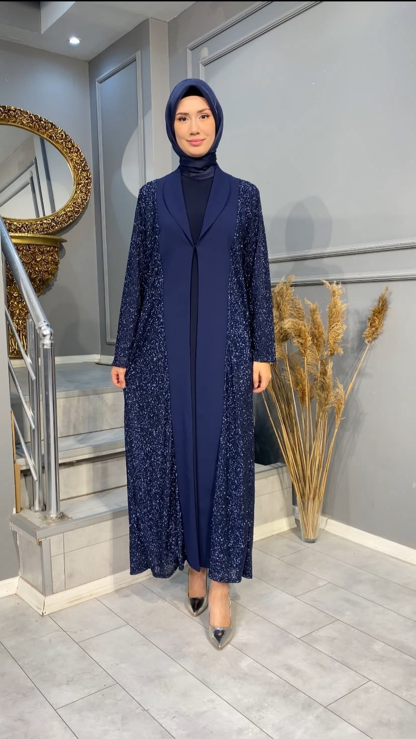 NEVON 7532 KENDİNDEN SİMLİ 2'Lİ ABAYA TAKIM
