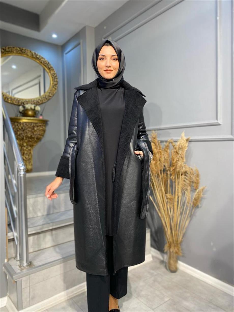 NEVON 76538 HEM DERİ DETAYLI HEM KÜRKLÜ KABAN MODELİMİZ 