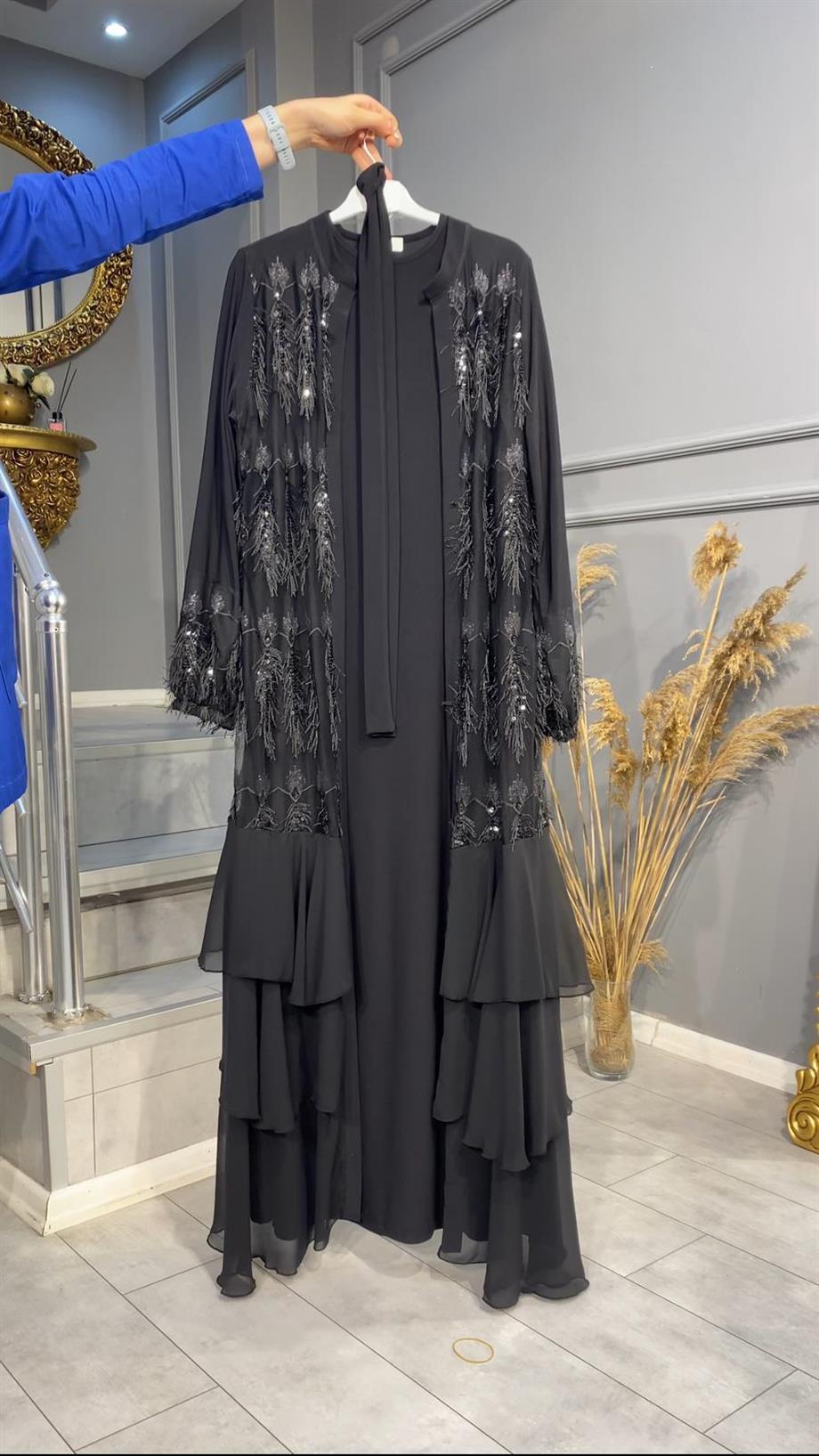 NEVON 882 ÖZEL TASARIM PAYET İŞLEMELİ ABAYA