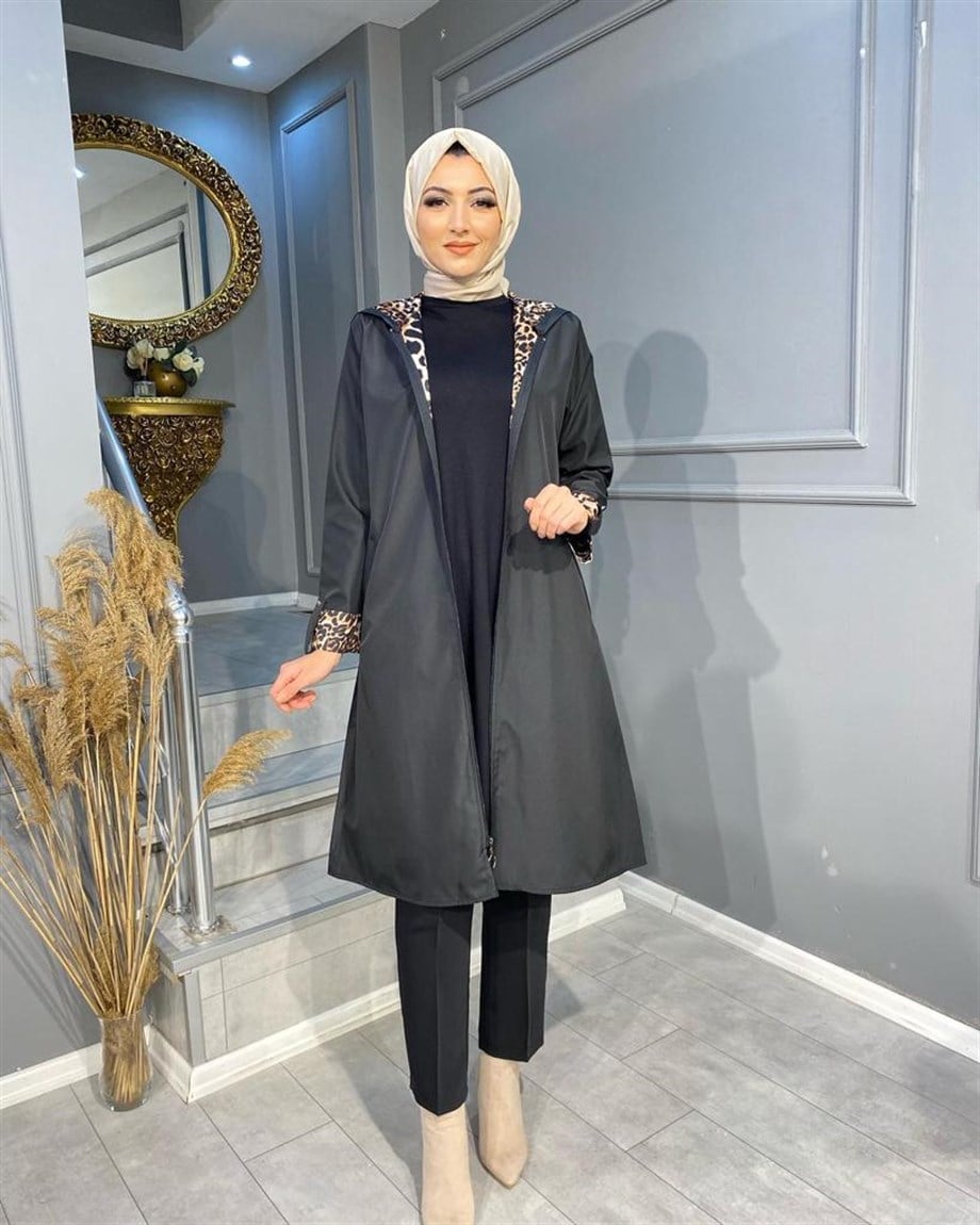 NEVON 899 İÇİ LEOPAR BASKILI YAĞMURLUK KAP