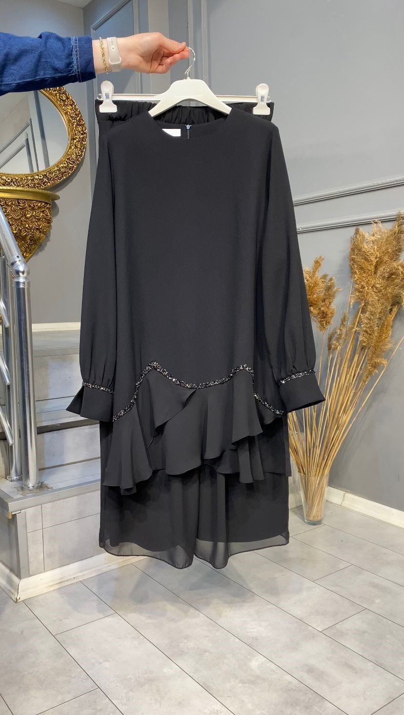 NEVON 9359 ŞERİT TAŞ İŞLEME DETAYLI ŞİFON PANTOLON TAKIM