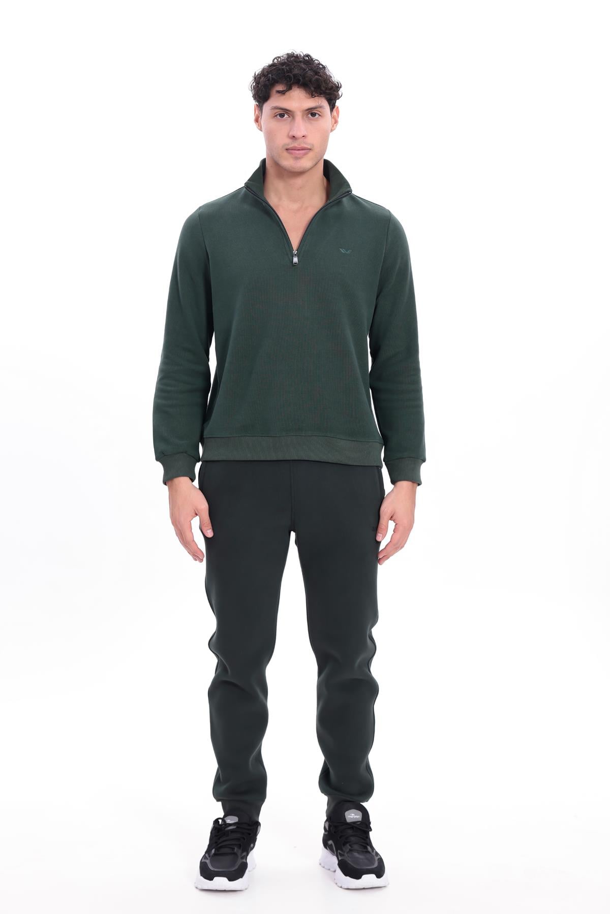 Yarım Fermuarlı Dik Yaka Selanik Örme Erkek Sweatshirt