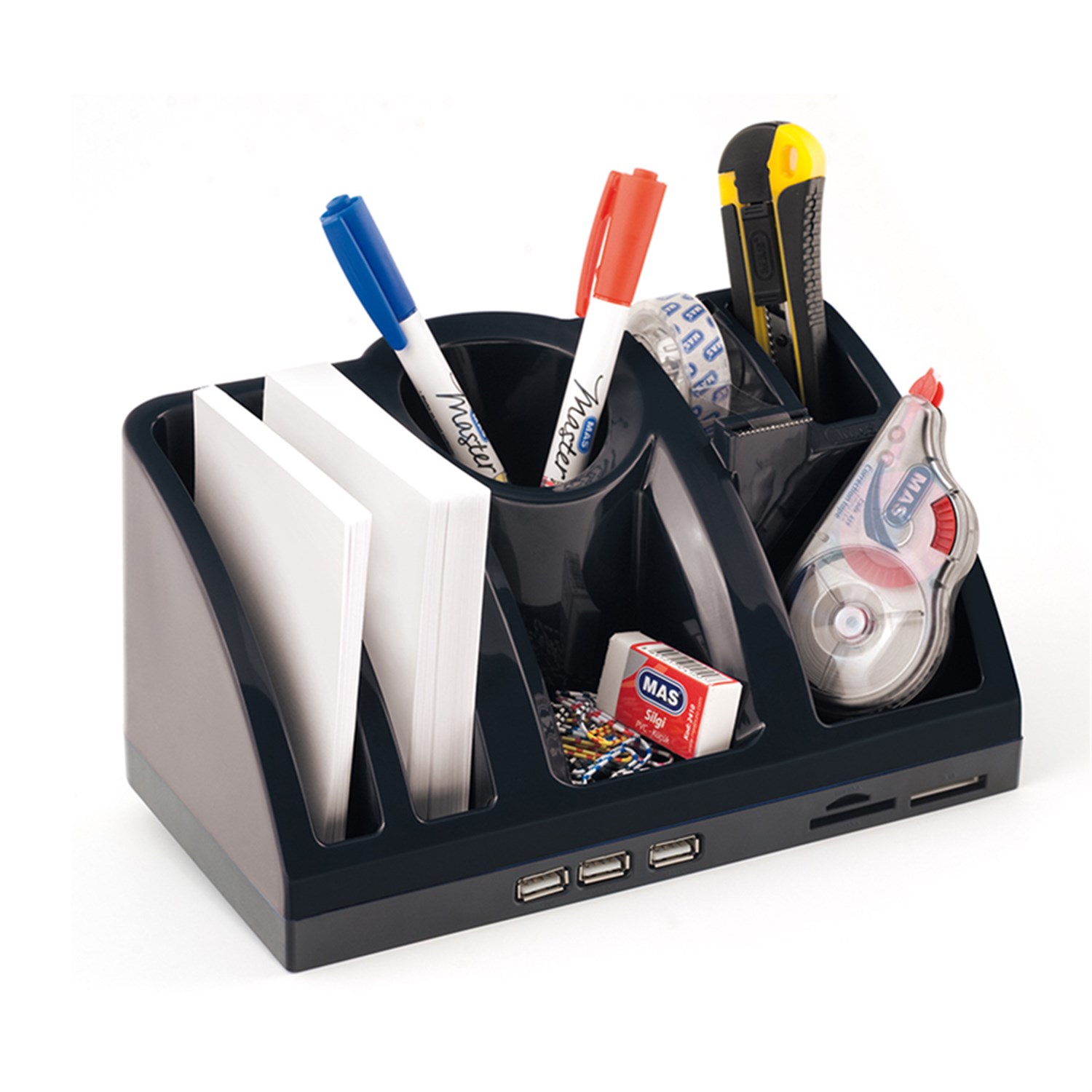 Mas 6602 Siyah Desk Organizer Usb Hub C.Reader Masa Seti