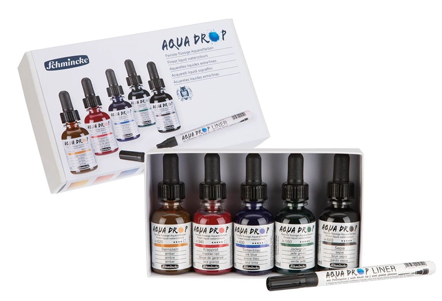 Schmincke Aqua Drop Sıvı Sulu Boya Seti 5li Fırça Kalem Hediyeli 78105