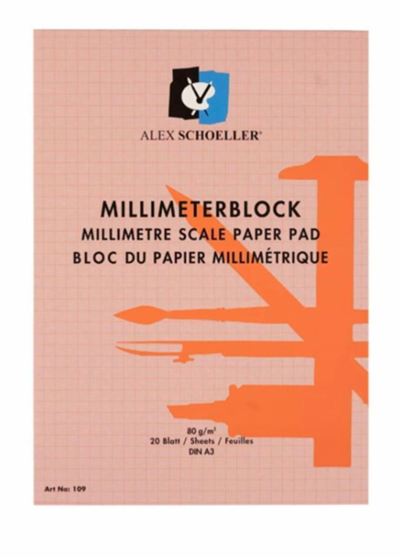 Alex Schoeller Milimetrik Kağıt Blok 80 gr 20 Sayfa A3 Kırmızı