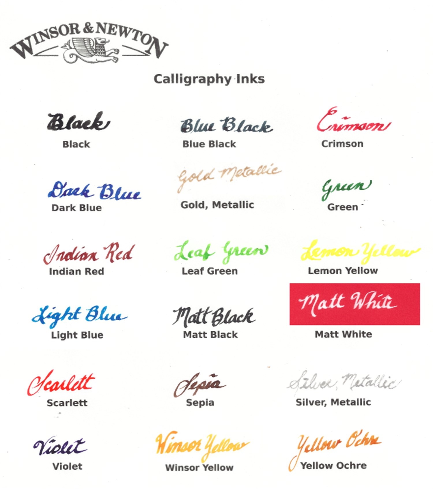 Winsor & Newton Calligraphy Ink 30 ml , 9 colors – Rung
