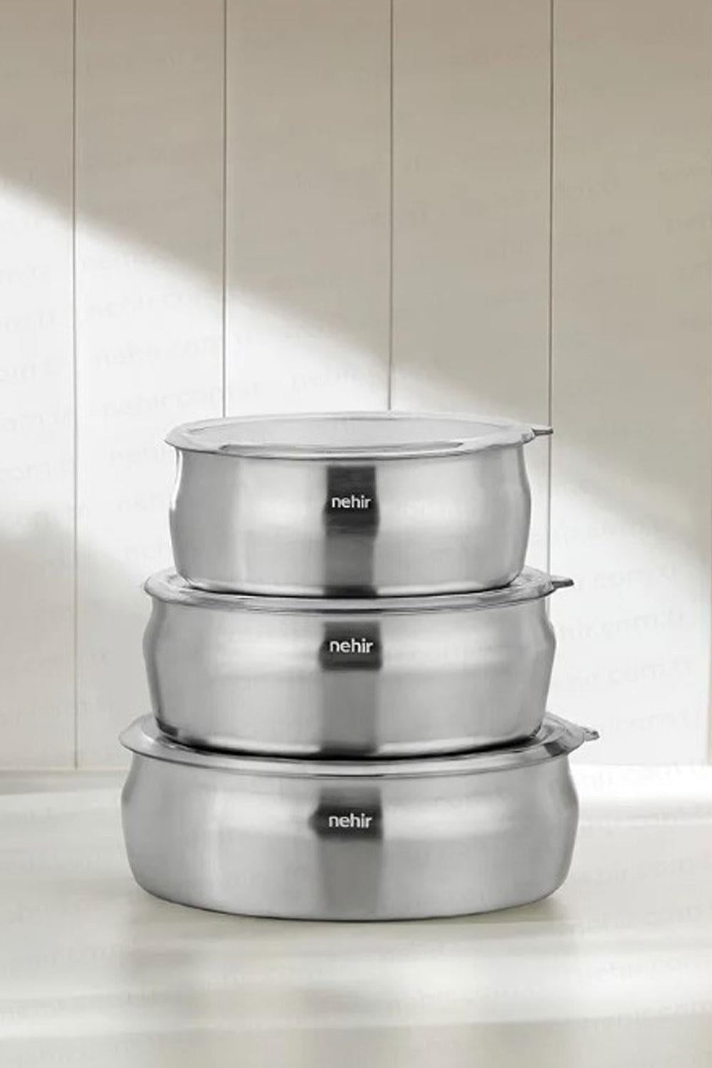 Nehir Silver 3 lü  Çelik 6 Parça Tipi Saklama Kabı