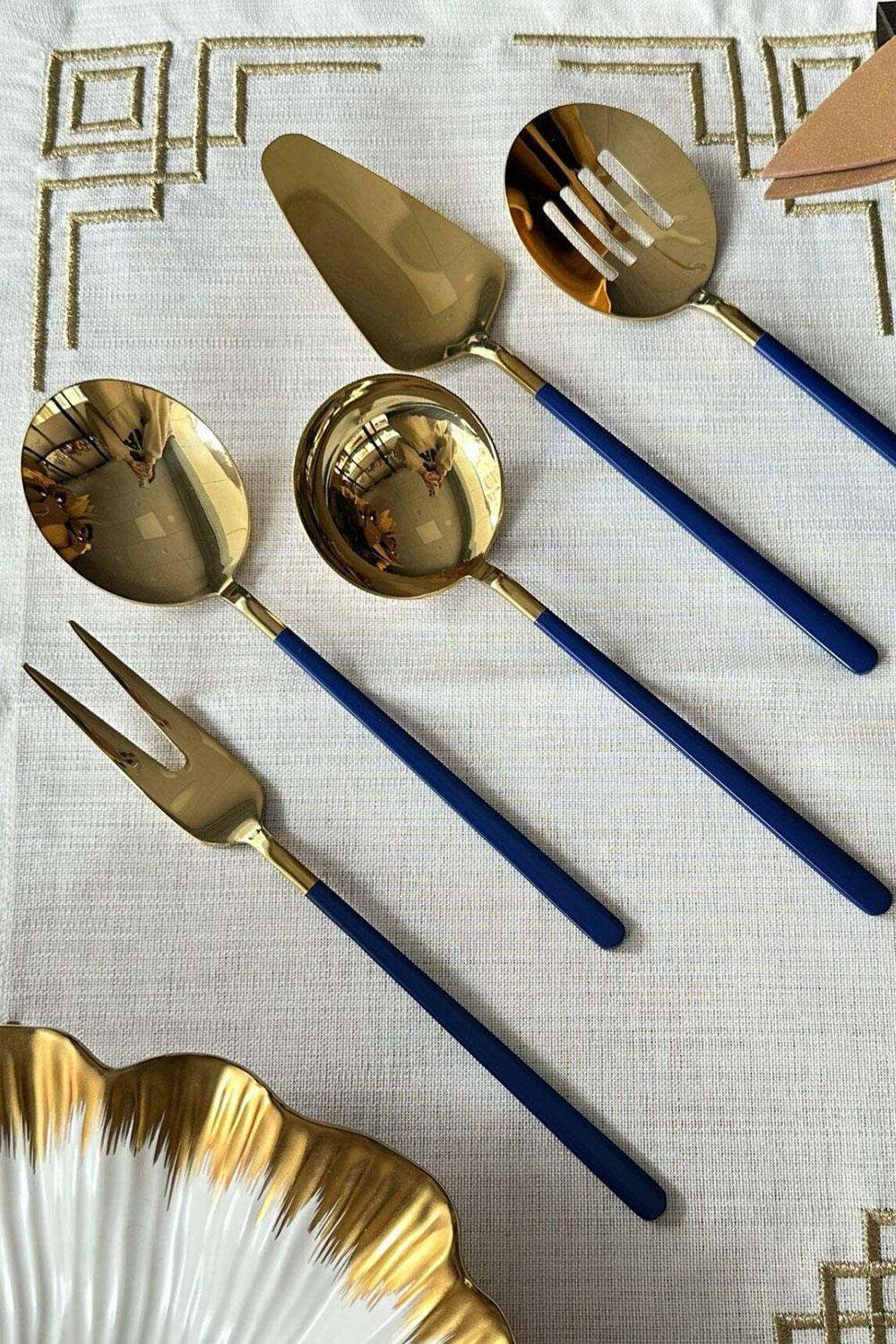 Dame Marie Gold-Blue 5 Parça Sos Kepçe Seti