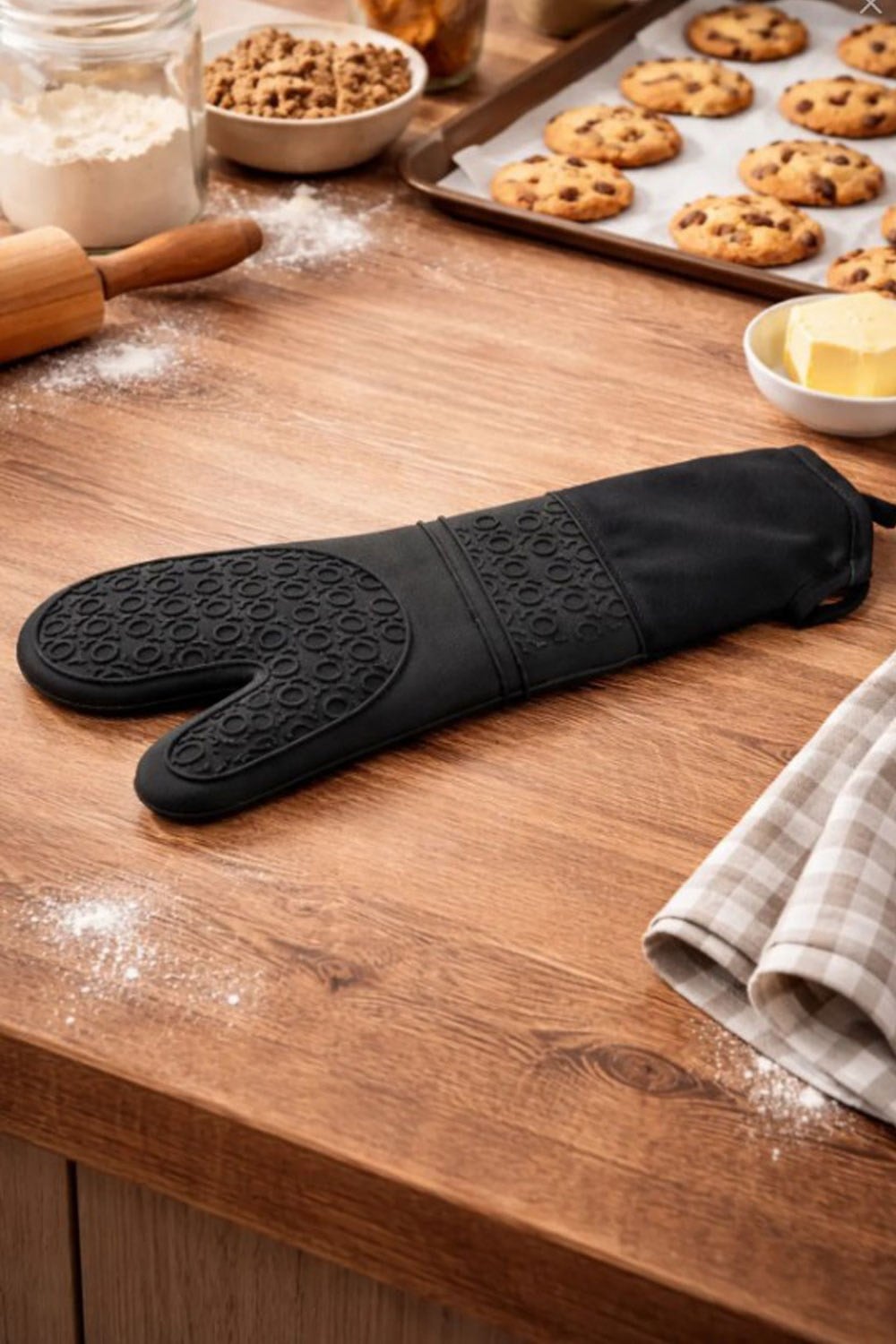 Epinox SLK-ELDS Silikon Yanmaz Fırın Eldiveni, 41.5 cm, Siyah
