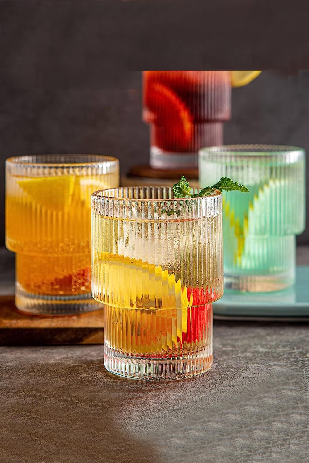 Glass Nare Çizgili Yeni Tasarım Kalın Cam Bardak 6 Lı Meşrubat 200  ml 157261