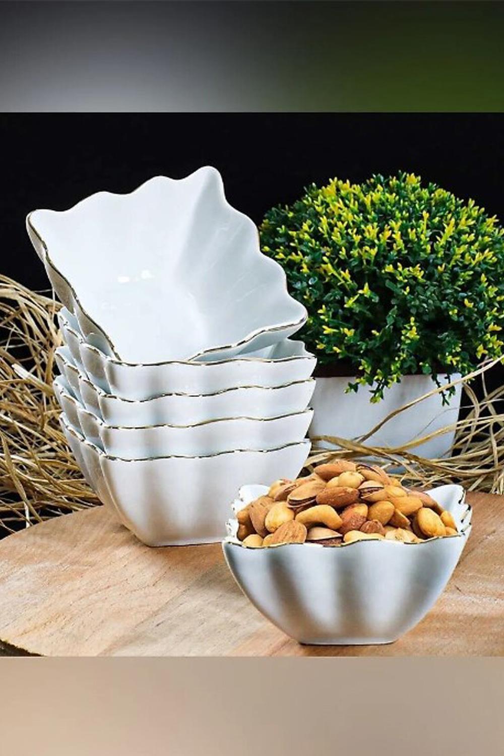 İpek Porselen Kare Yaldızlı 6 Lı Kase 9x9 Cm