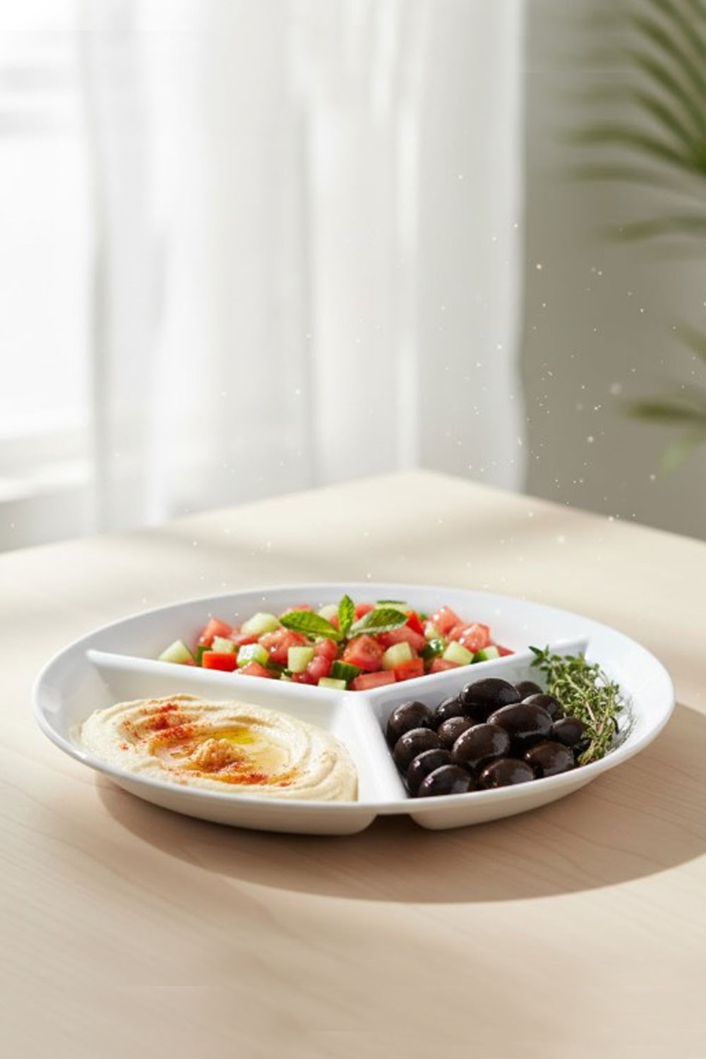Melbone Melamin 3 Bölmeli Yuvarlak Meze Servis Tabak 23 cm