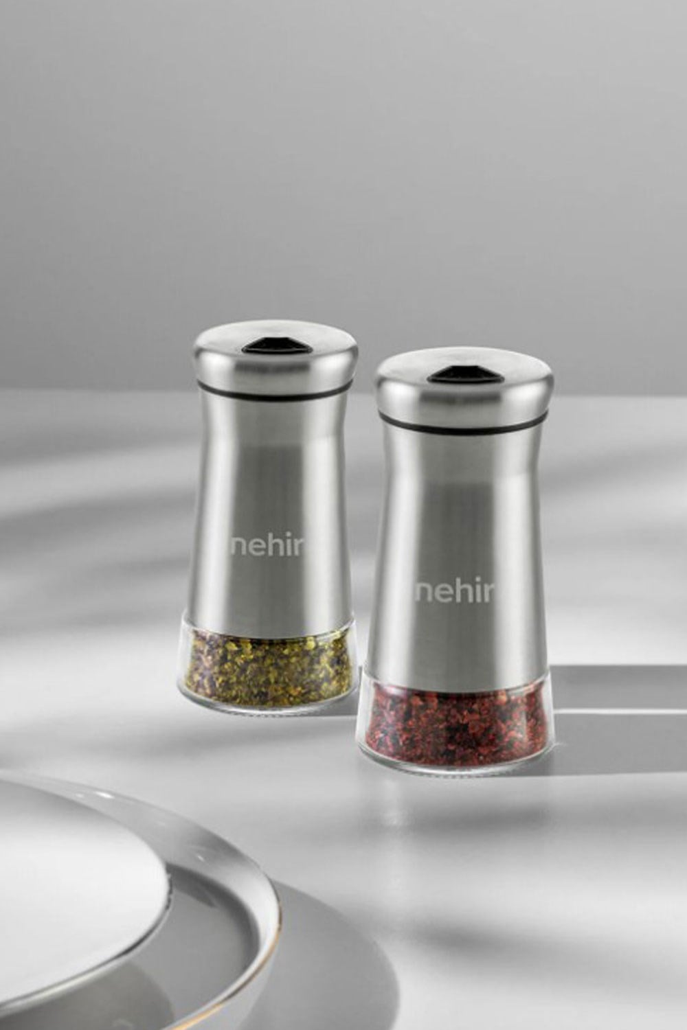 Nehir İdil 2'li Cam Silindir Tuzluk  ve Biberlik Takımı 120 mlx2