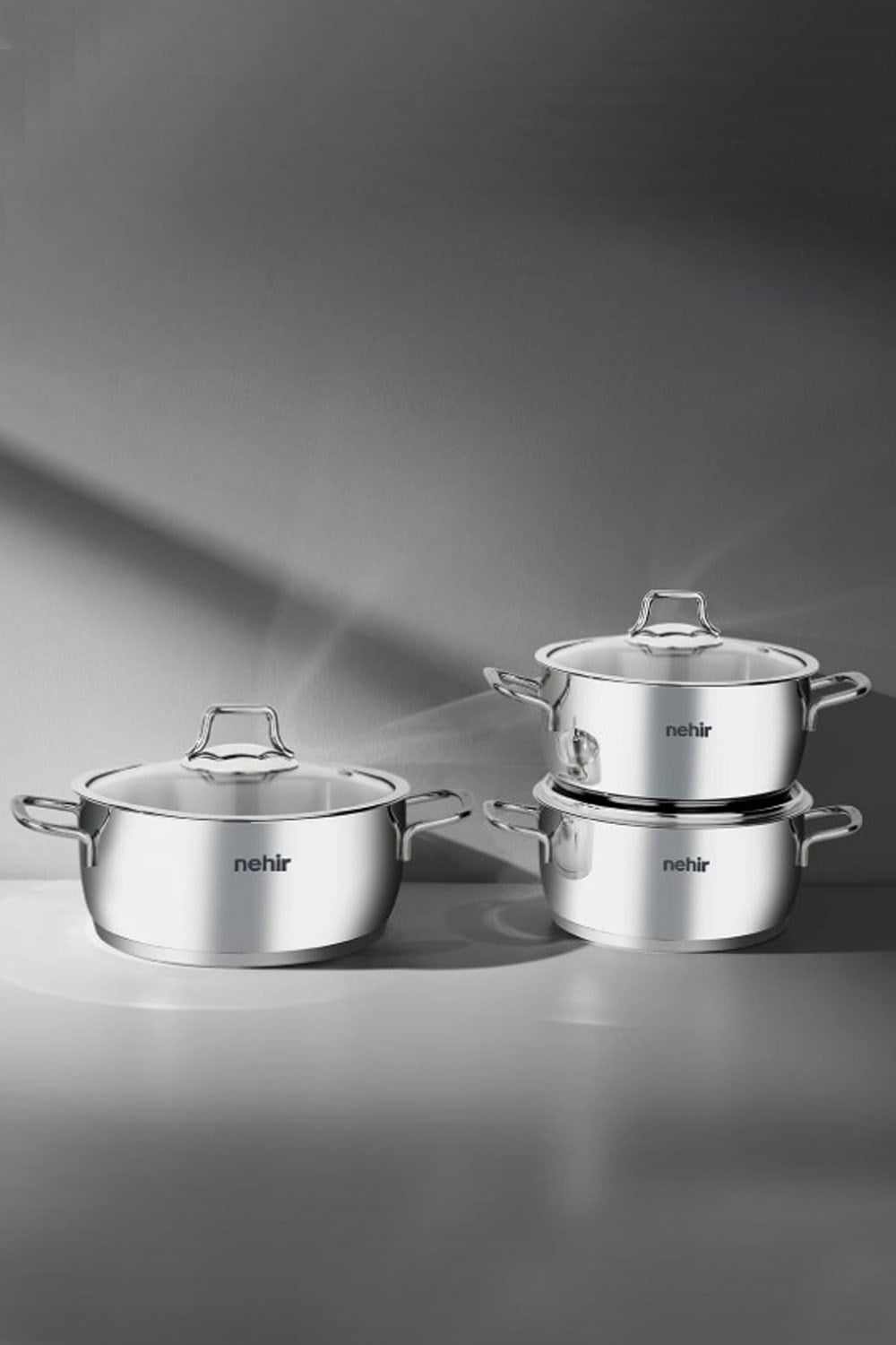 Nehir Silver Klasik 6 Parça Derin Çelik Tencere Seti