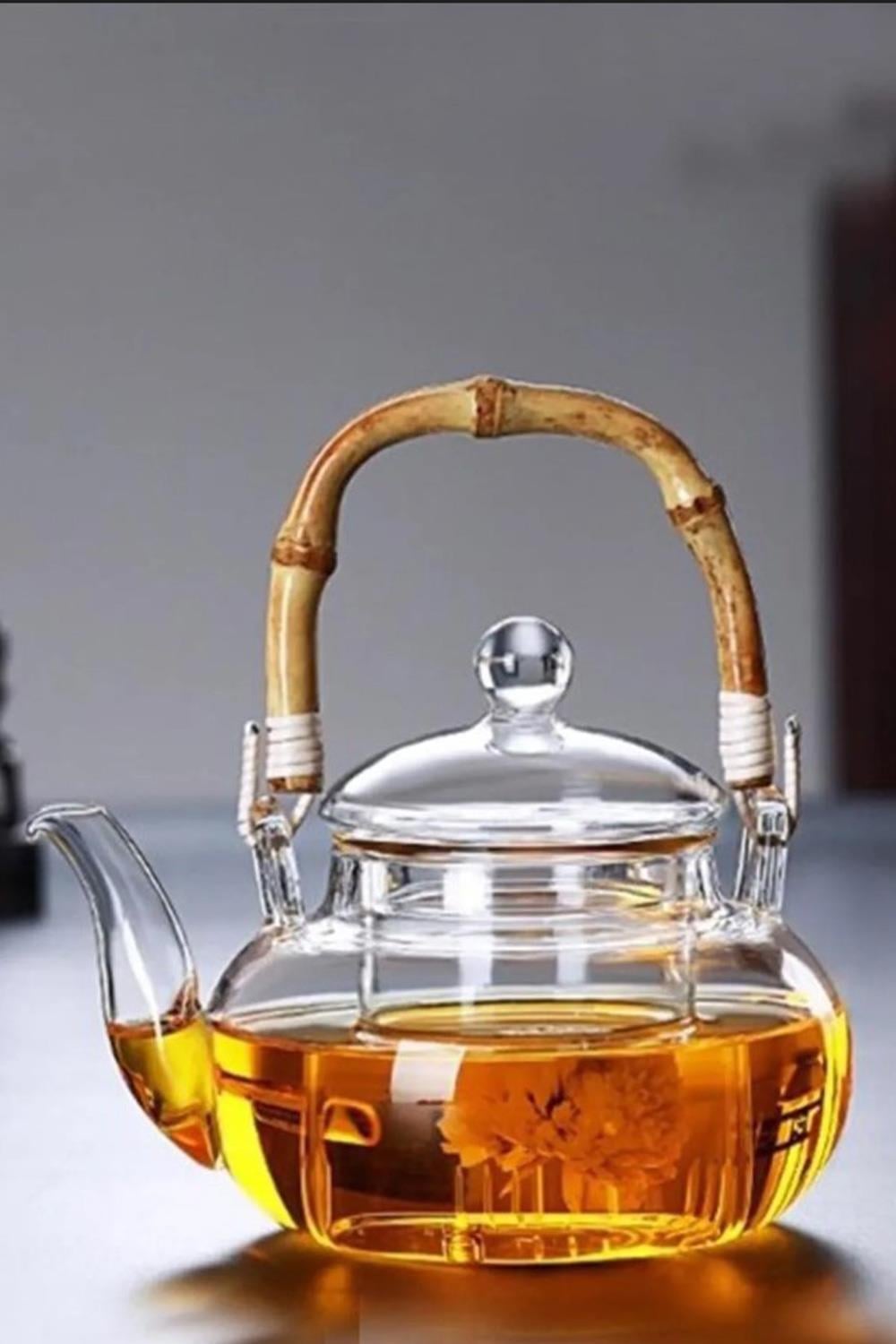 Paçi Bambu Saplı Isıya Dayanıklı Cam Demlik 1200 ml Cam Süzgeçli