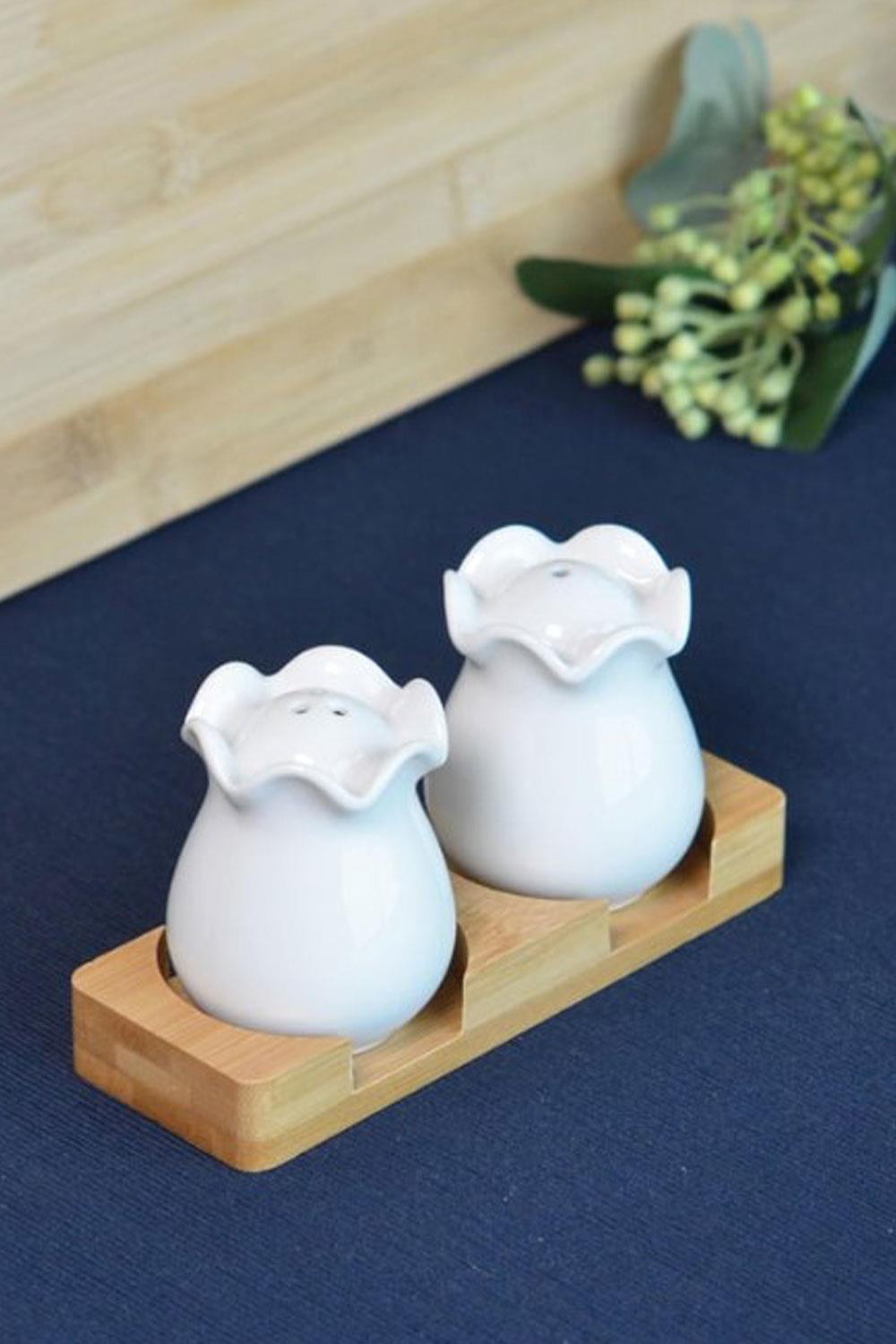 Paçi Grace 2'li Bambu Standlı Porselen Tuzluk Seti