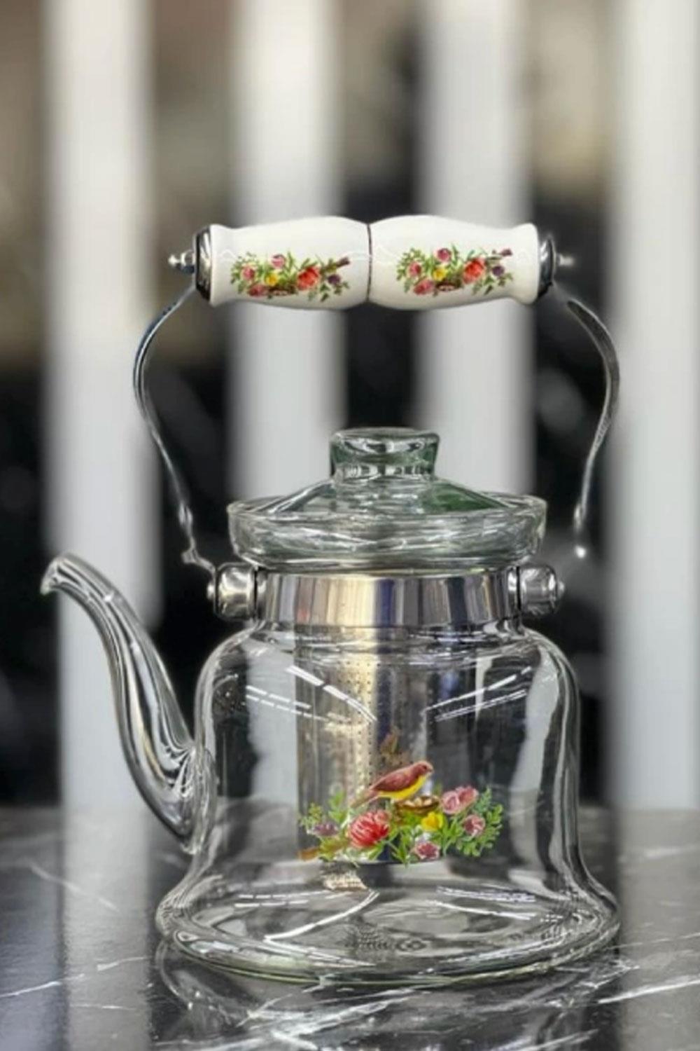 Paçi Porselen Saplı Isıya Dayanıklı Cam Demlik 1200 Ml