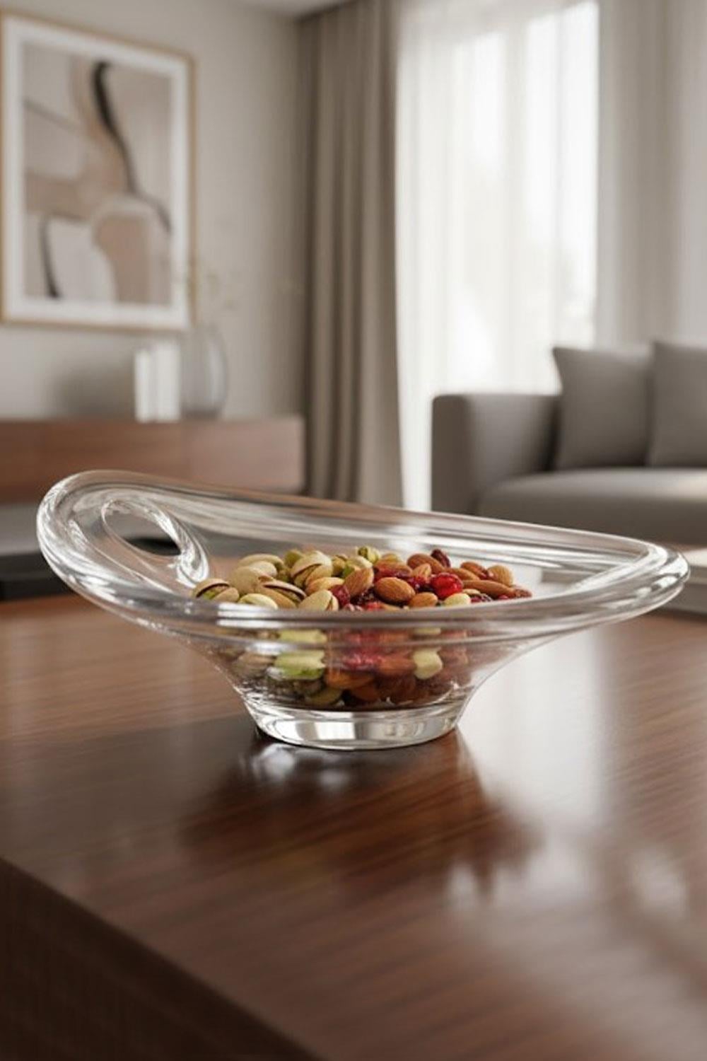 Paşabahçe El İmalatı Kristal Ortası Bombeli Oval Kase 1 Adet 13184
