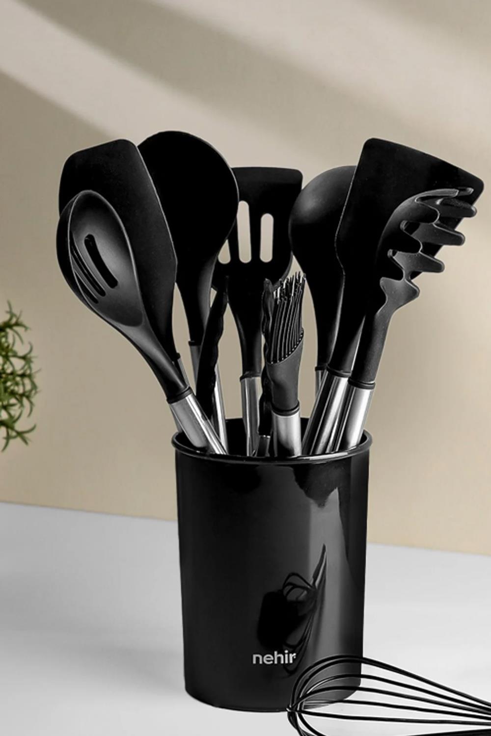 Raven Siyah Paslanmaz Çelik Silikon 12 Parça Servis Takımı