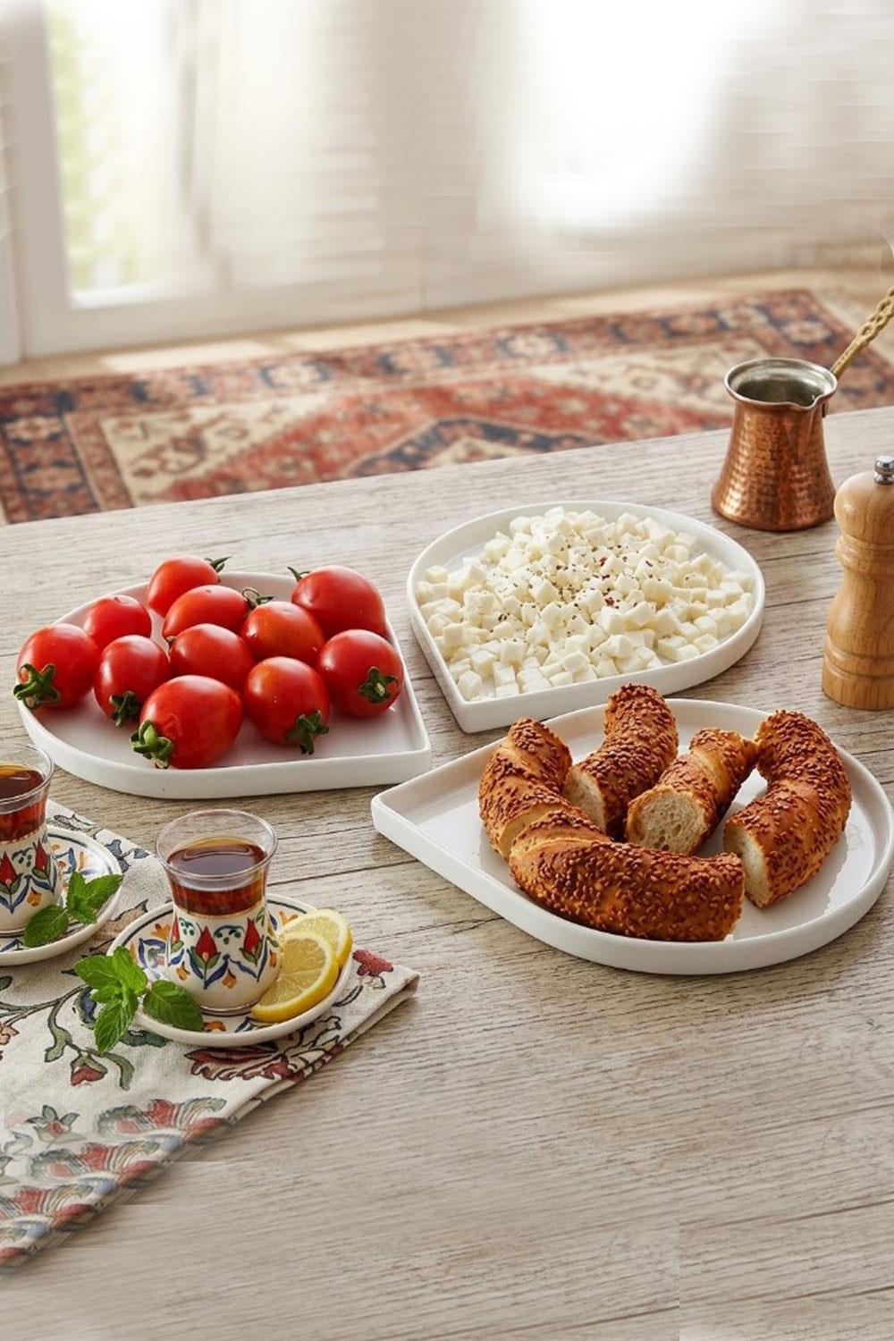 Tekbir Porselen Küçük Damla Sunum Tabağı 3 lü 15x11.5x1.5 cm