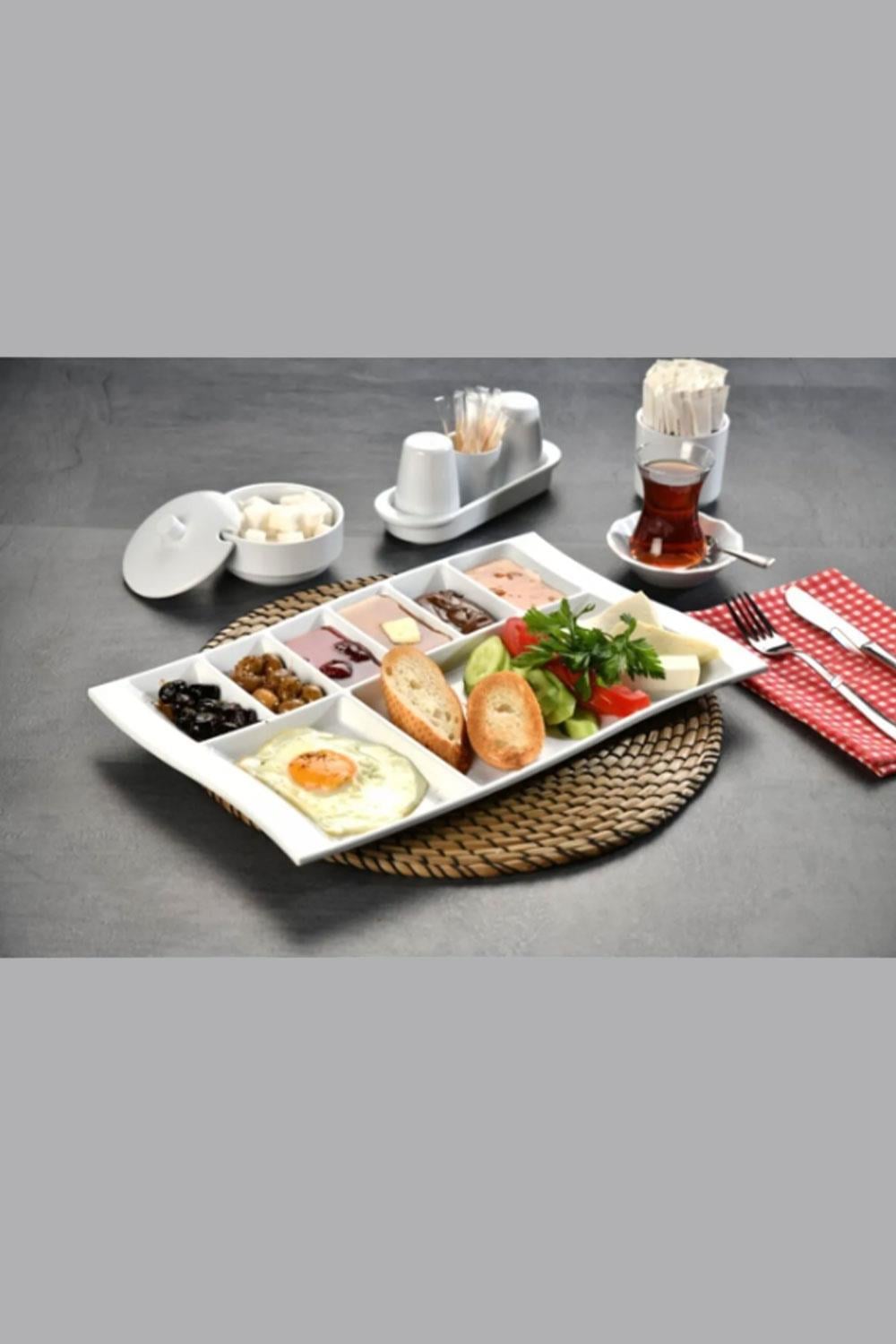 Tuva Therm 8 Bölmeli Melamin Kahvaltı Tabldot Tabağı 39x25 Cm 1 Adet