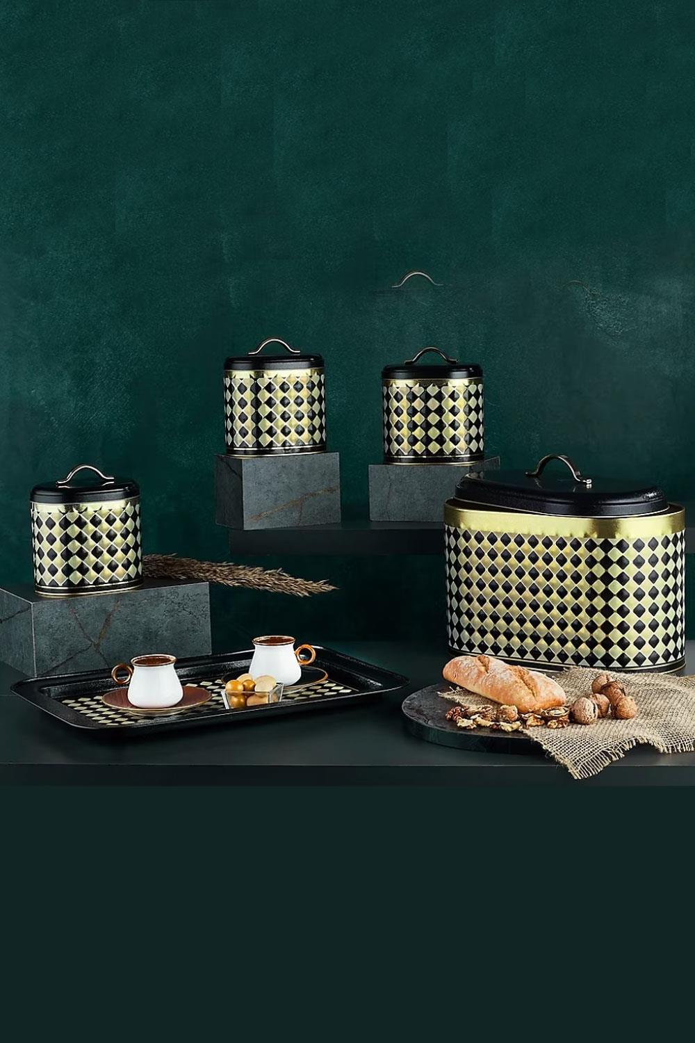 Vip Ahmet Damalı Metal Oval Ekmeklik 4'lü Set VP-240