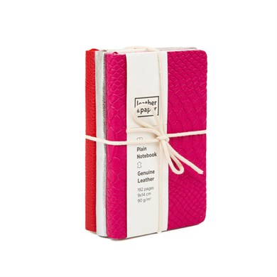 9 x 14 Deri Defter Seti Kırmızı, Lame, Pembe