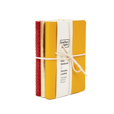 9 x 14 Deri Defter Seti Sarı, Dore, Kırmızı