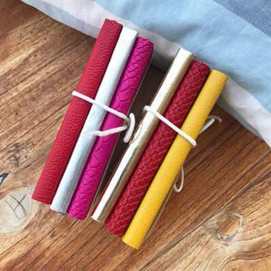 9 x 14 Deri Defter Seti Sarı, Dore, Kırmızı