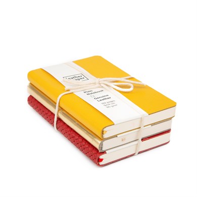 9 x 14 Deri Defter Seti Sarı, Dore, Kırmızı