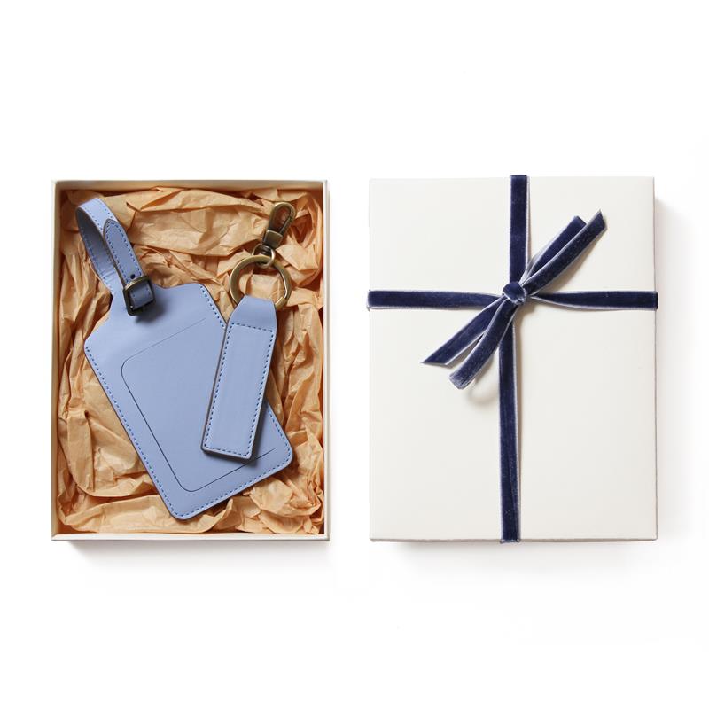 Açık Mavi Deri Valiz Etiketi ve Anahtarlık Hediye Kutusu