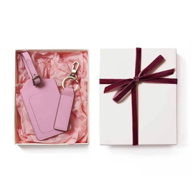 Açık Pembe Deri Valiz Etiketi ve Anahtarlık Hediye Kutusu