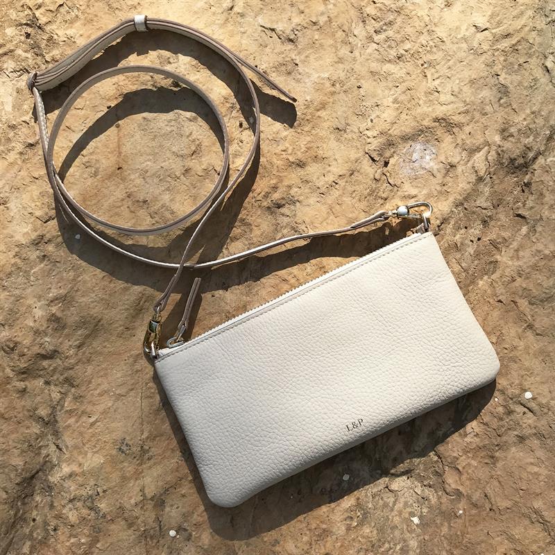 Askılı Deri Dikdörtgen Çanta Krem Beyaz