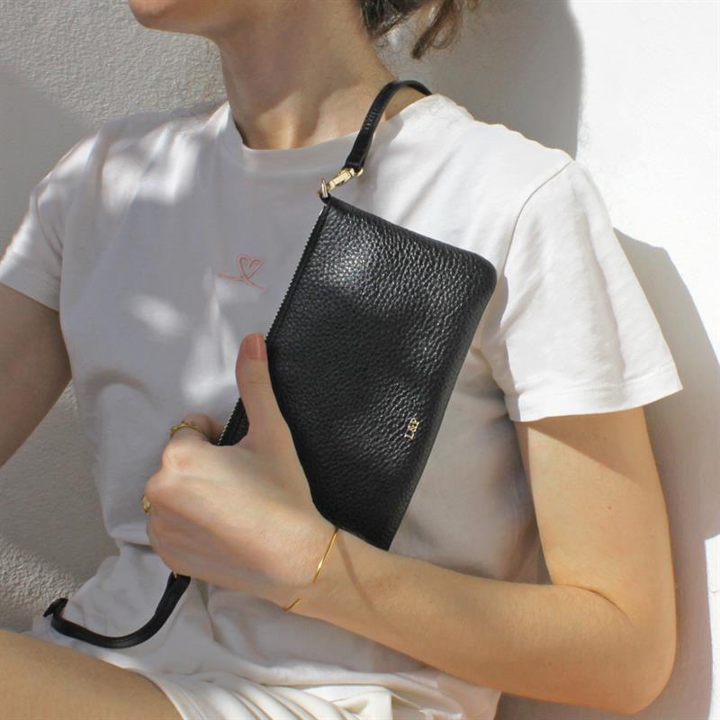 Askılı Deri Dikdörtgen Çanta Siyah